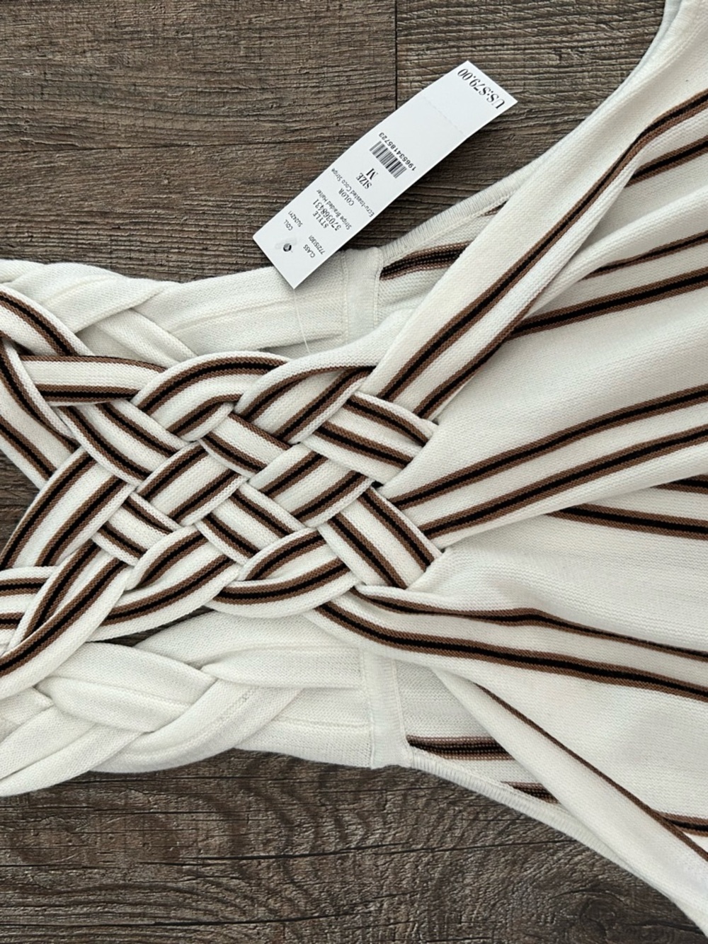 White House Black Market White Strapless Knit Dress with Brown Stripes - Picture 6 of 11